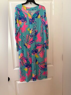 Lilly Pulitzer Aqua with Neon Pink & Navy Floral Dress